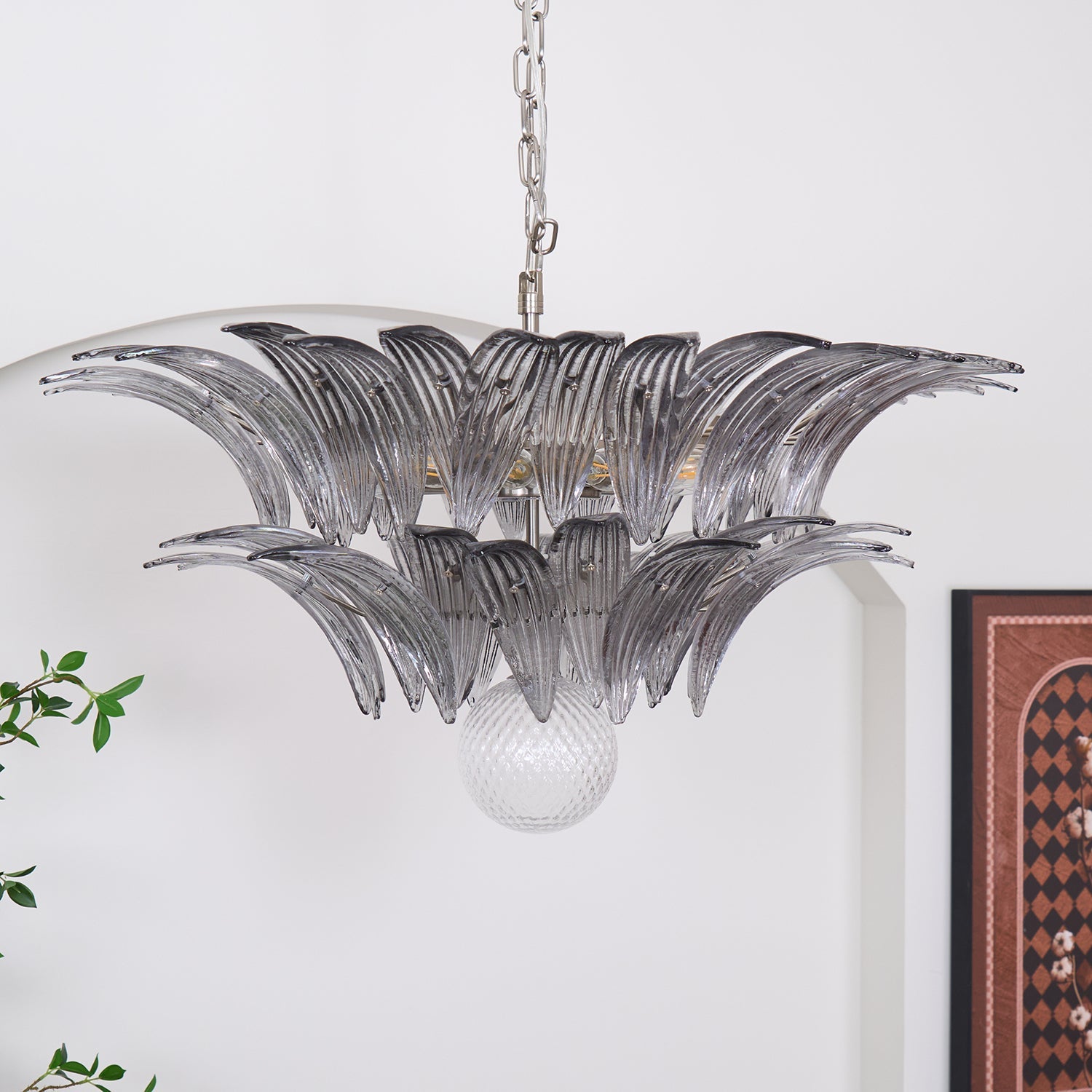 Aurora Chandelier Palmette Clear Murano Glass Leaf Layered - Blowlighting