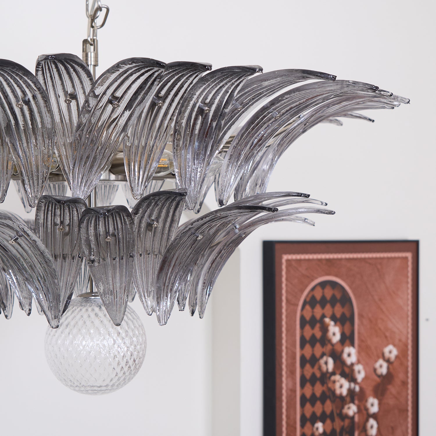 Aurora Chandelier Palmette Clear Murano Glass Leaf Layered - Blowlighting