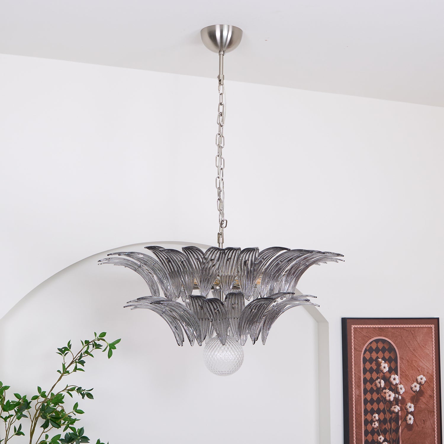 Aurora Chandelier Palmette Clear Murano Glass Leaf Layered - Blowlighting