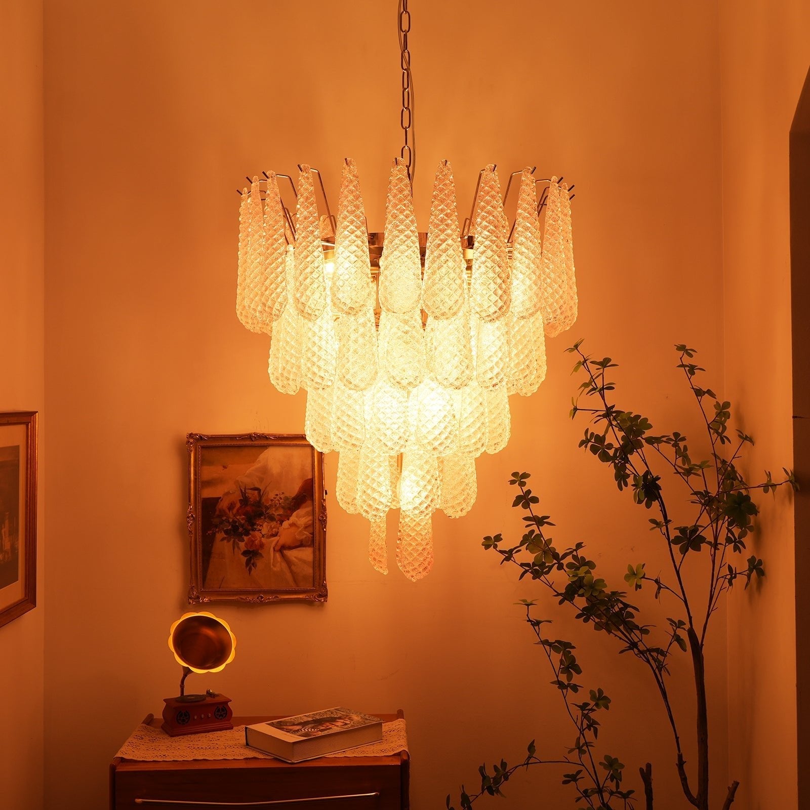 Aurora Chandelier Pink Dewdrop Cascading Romantic - Blowlighting