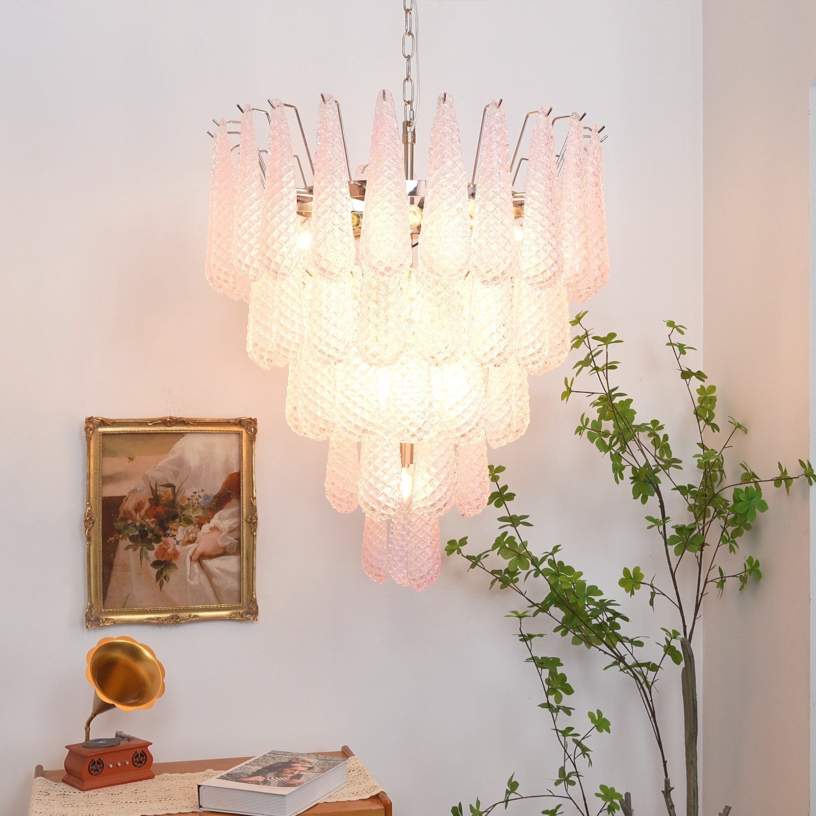 Aurora Chandelier Pink Dewdrop Cascading Romantic - Blowlighting