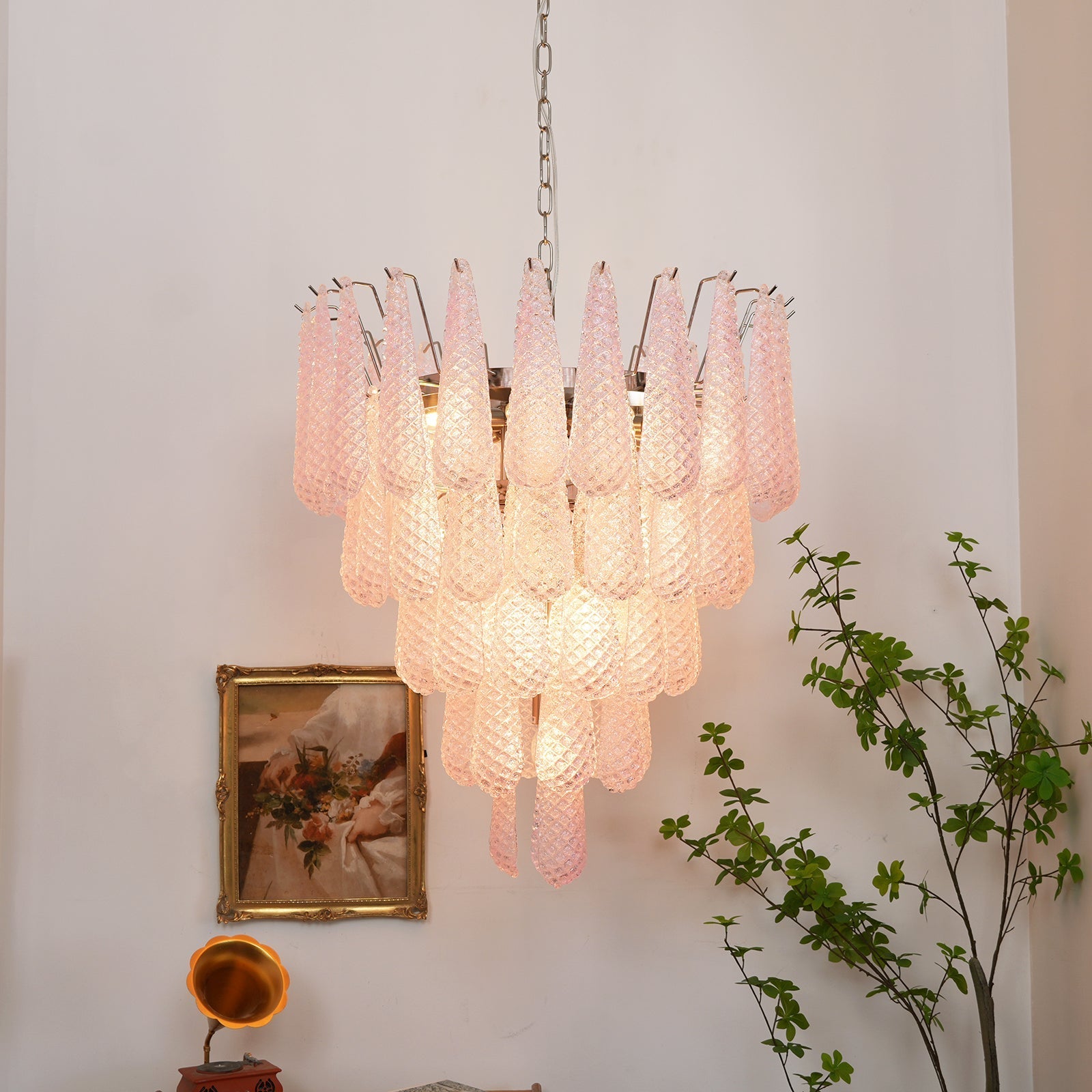 Aurora Chandelier Pink Dewdrop Cascading Romantic - Blowlighting
