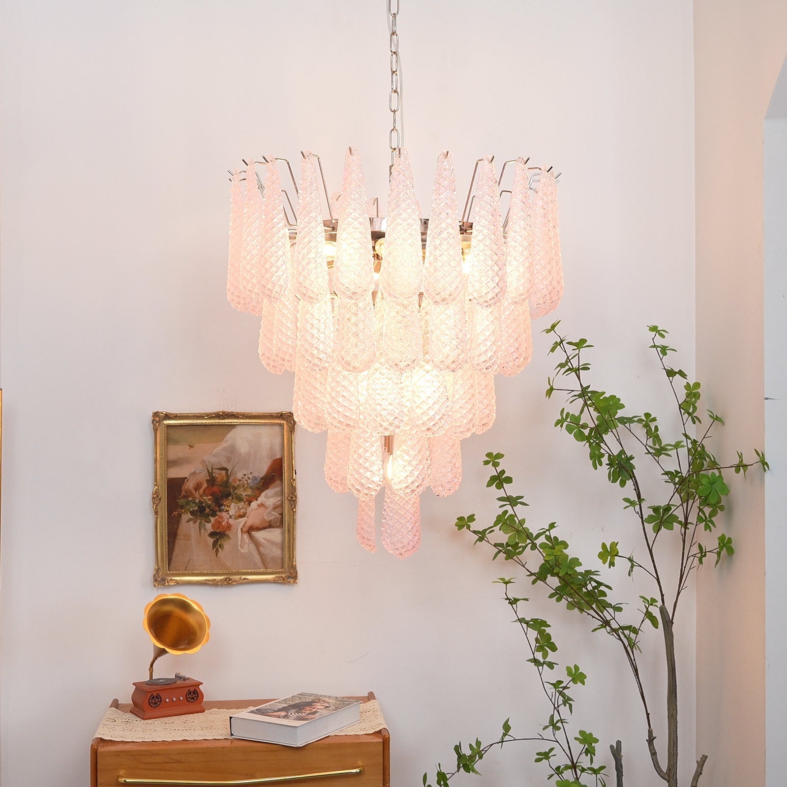 Aurora Chandelier Pink Dewdrop Cascading Romantic - Blowlighting