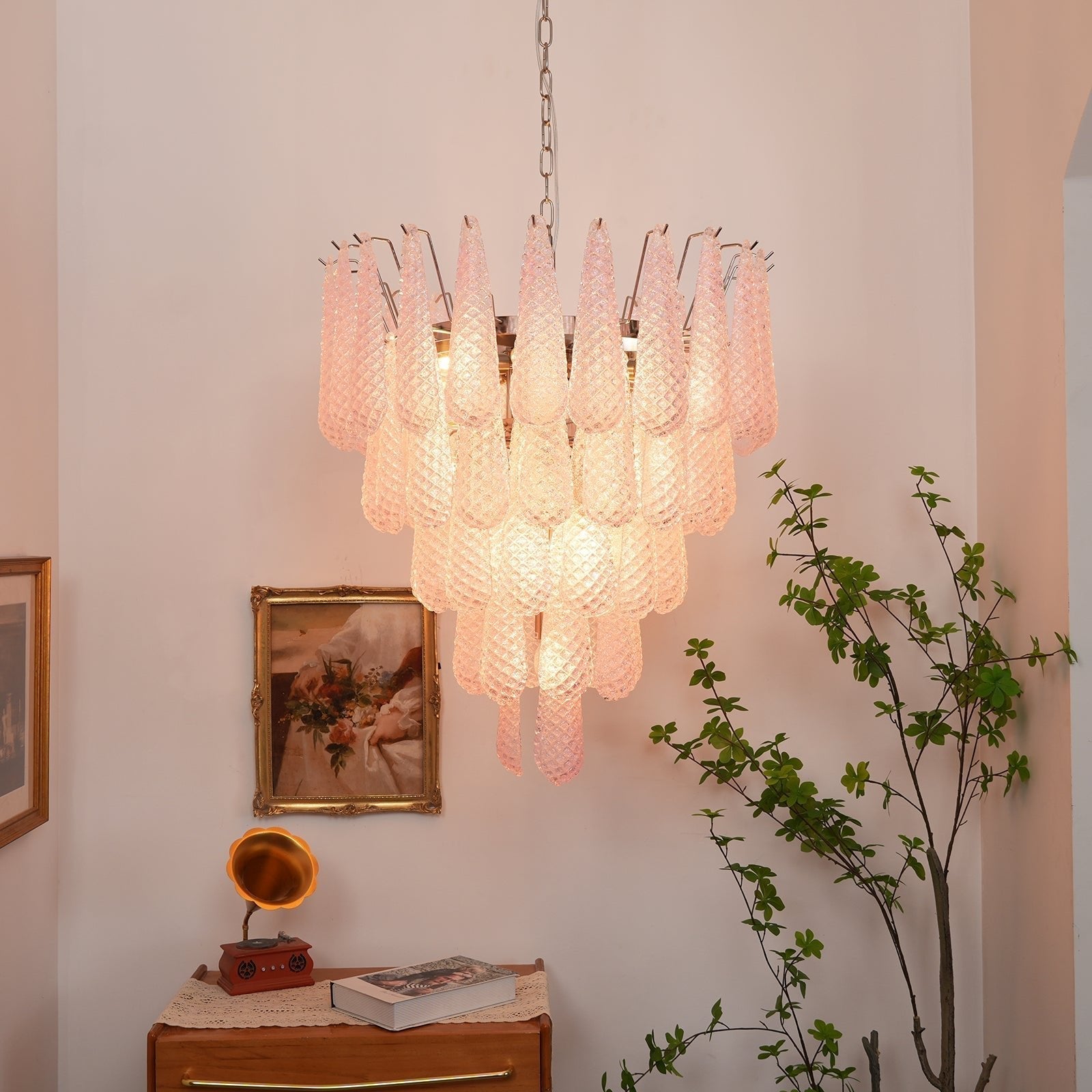 Aurora Chandelier Pink Dewdrop Cascading Romantic - Blowlighting