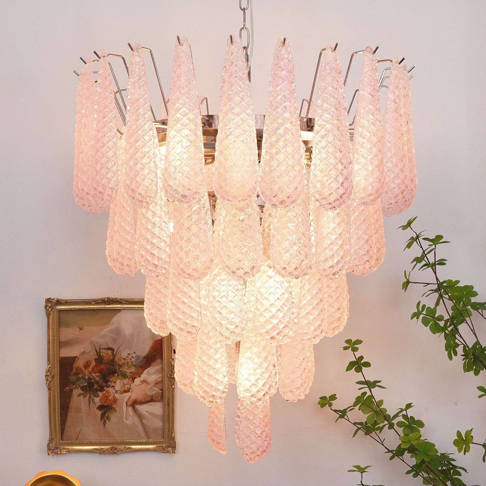 Aurora Chandelier Pink Dewdrop Cascading Romantic - Blowlighting