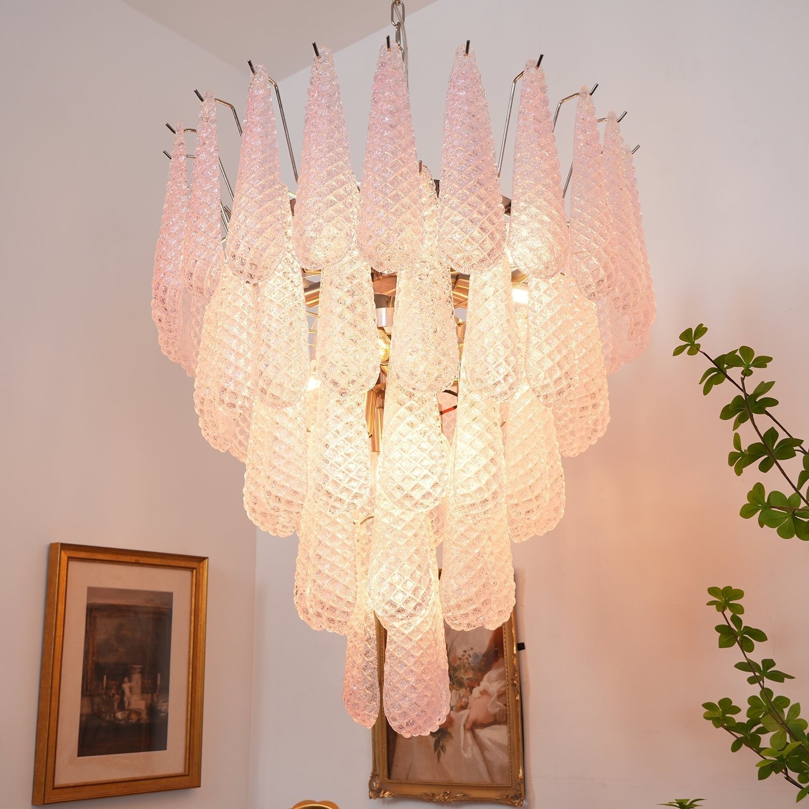Aurora Chandelier Pink Dewdrop Cascading Romantic - Blowlighting