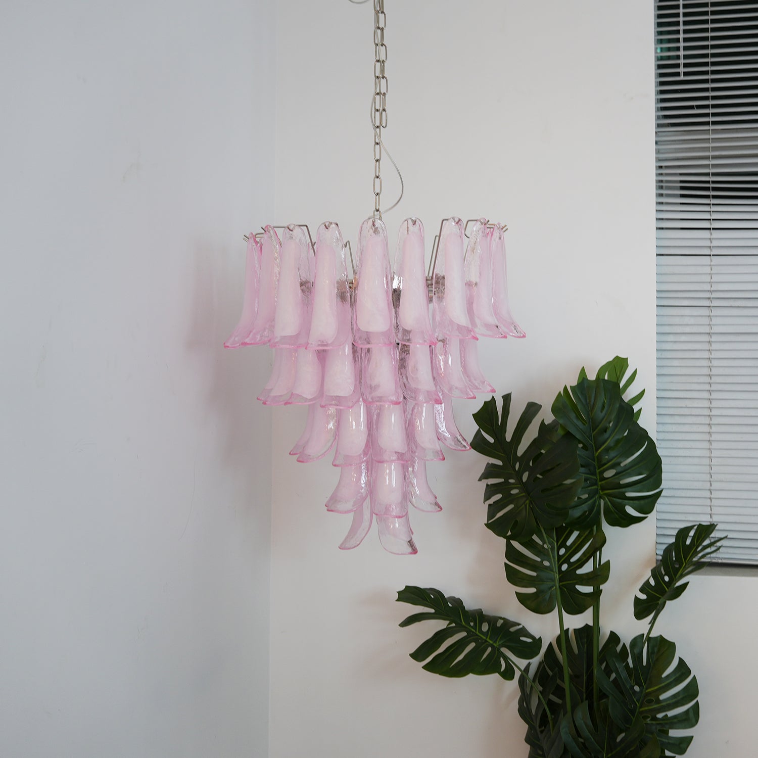 Aurora Chandelier Pink Murano Glass Petals Cascade - Blowlighting