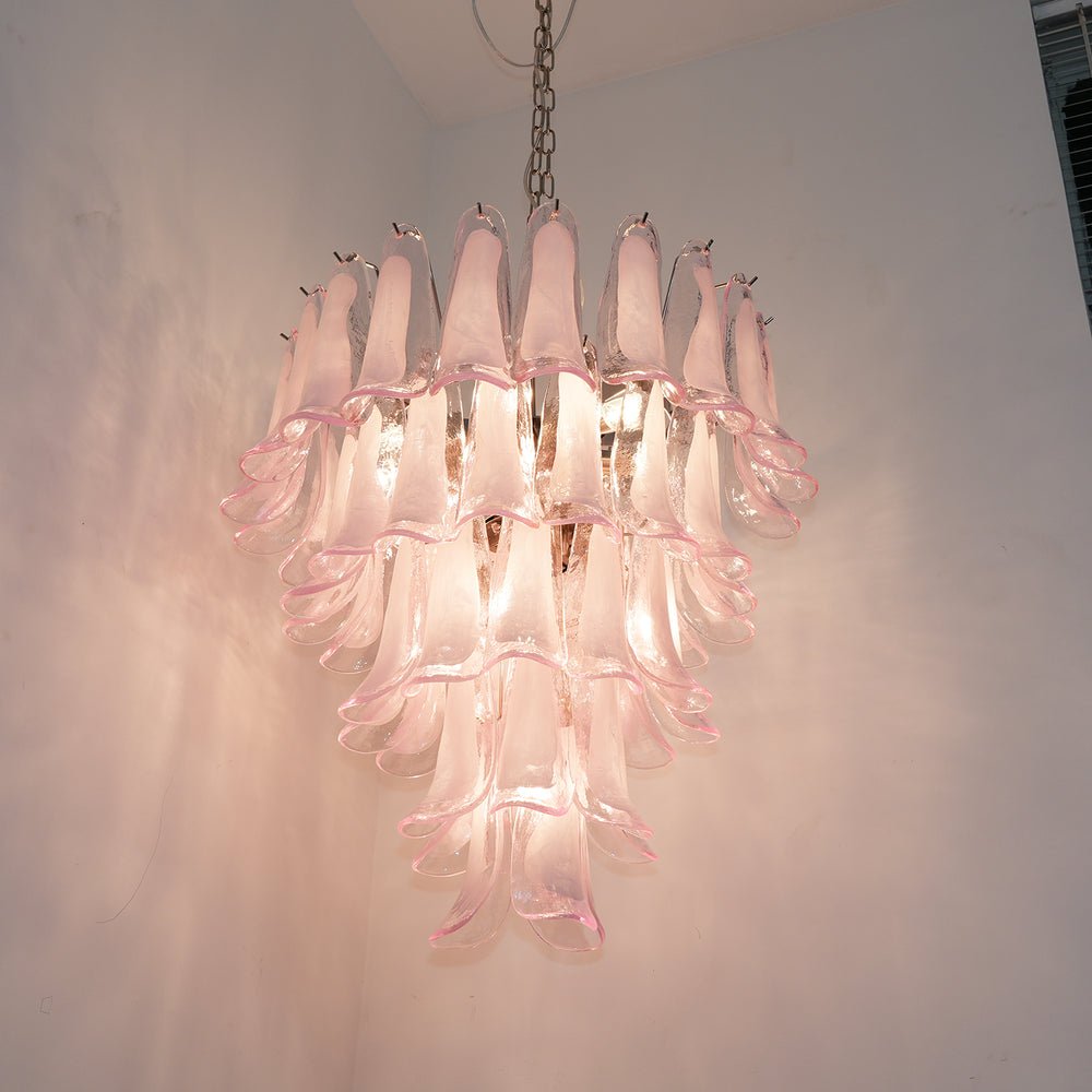 Aurora Chandelier Pink Murano Glass Petals Cascade - Blowlighting