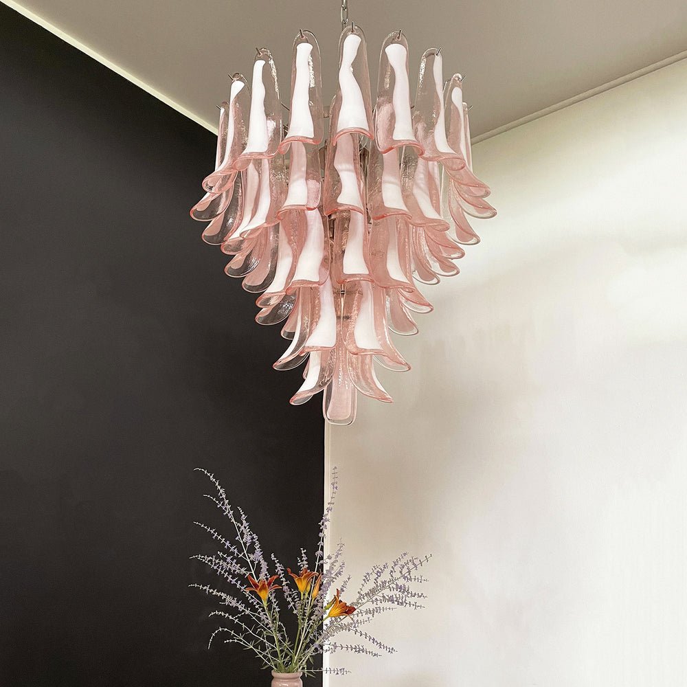 Aurora Chandelier Pink Murano Glass Petals Cascade - Blowlighting