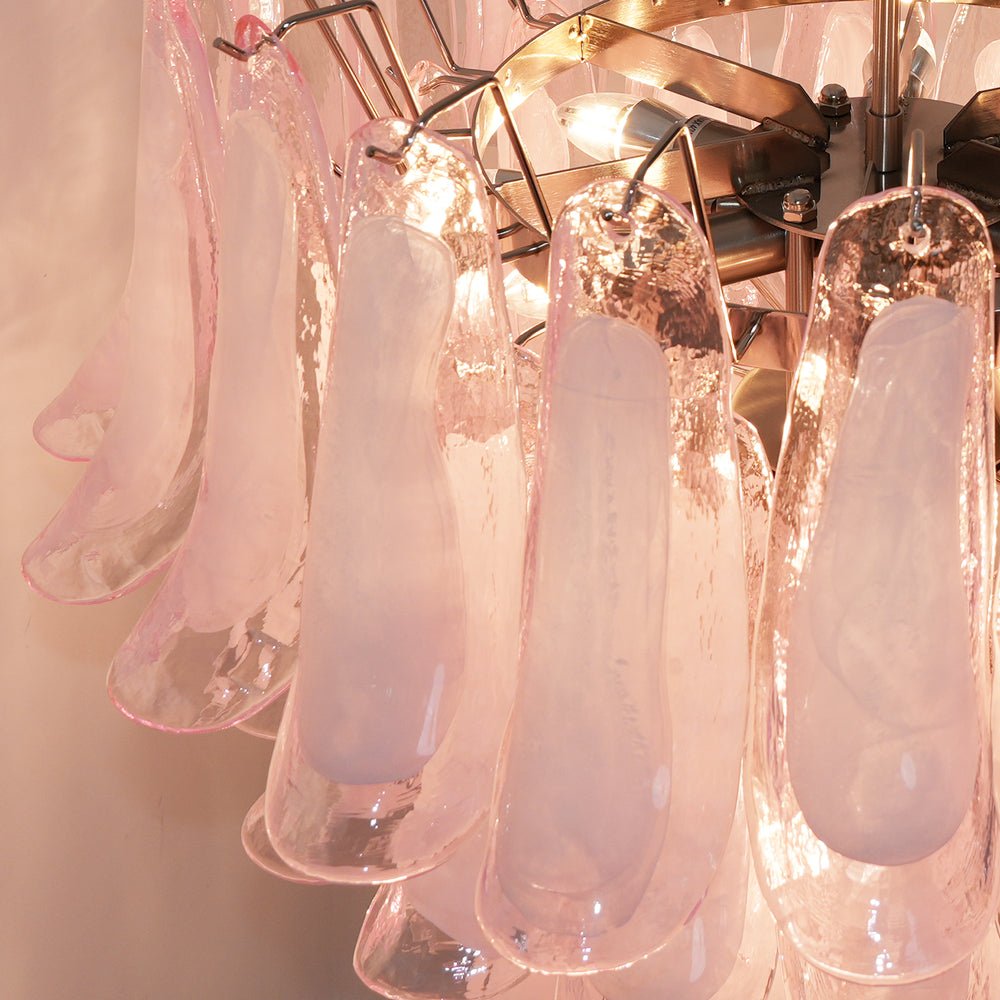 Aurora Chandelier Pink Murano Glass Petals Cascade - Blowlighting