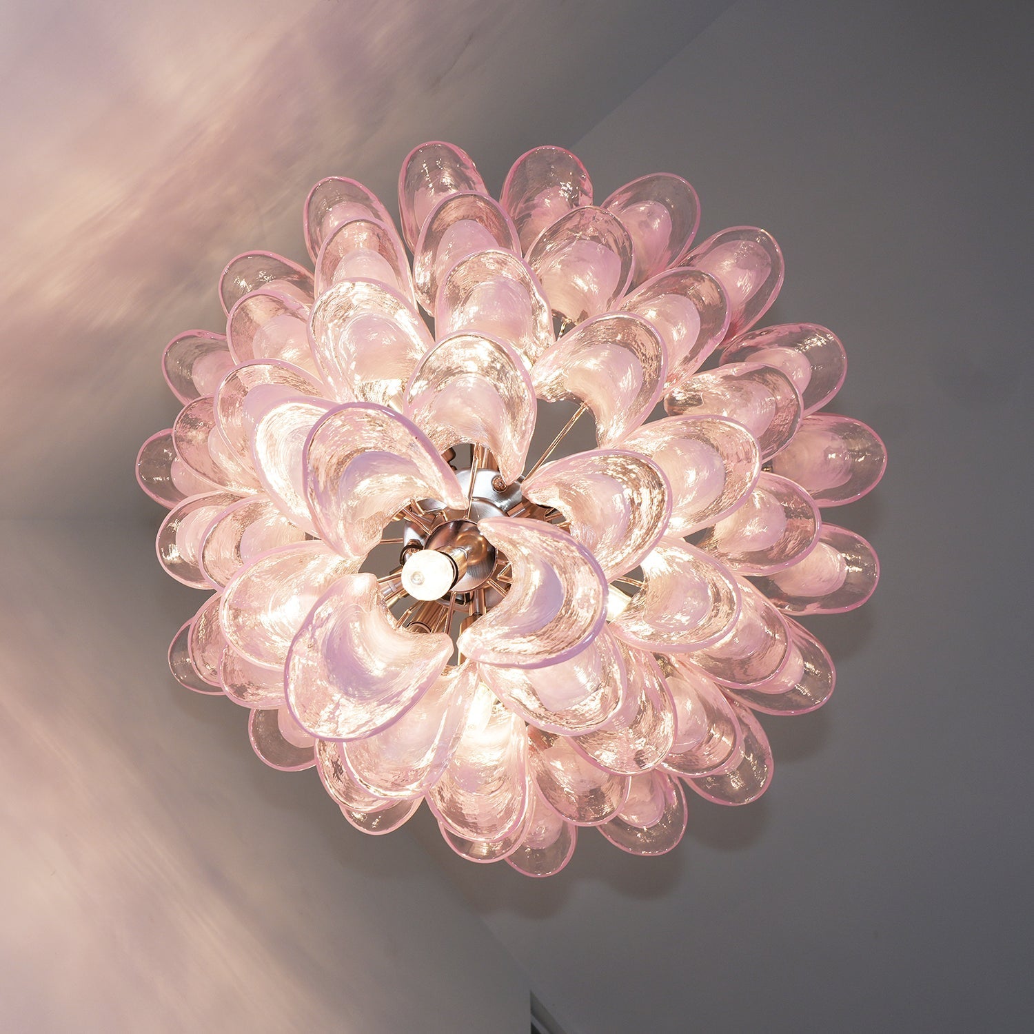 Aurora Chandelier Pink Murano Glass Petals Cascade - Blowlighting