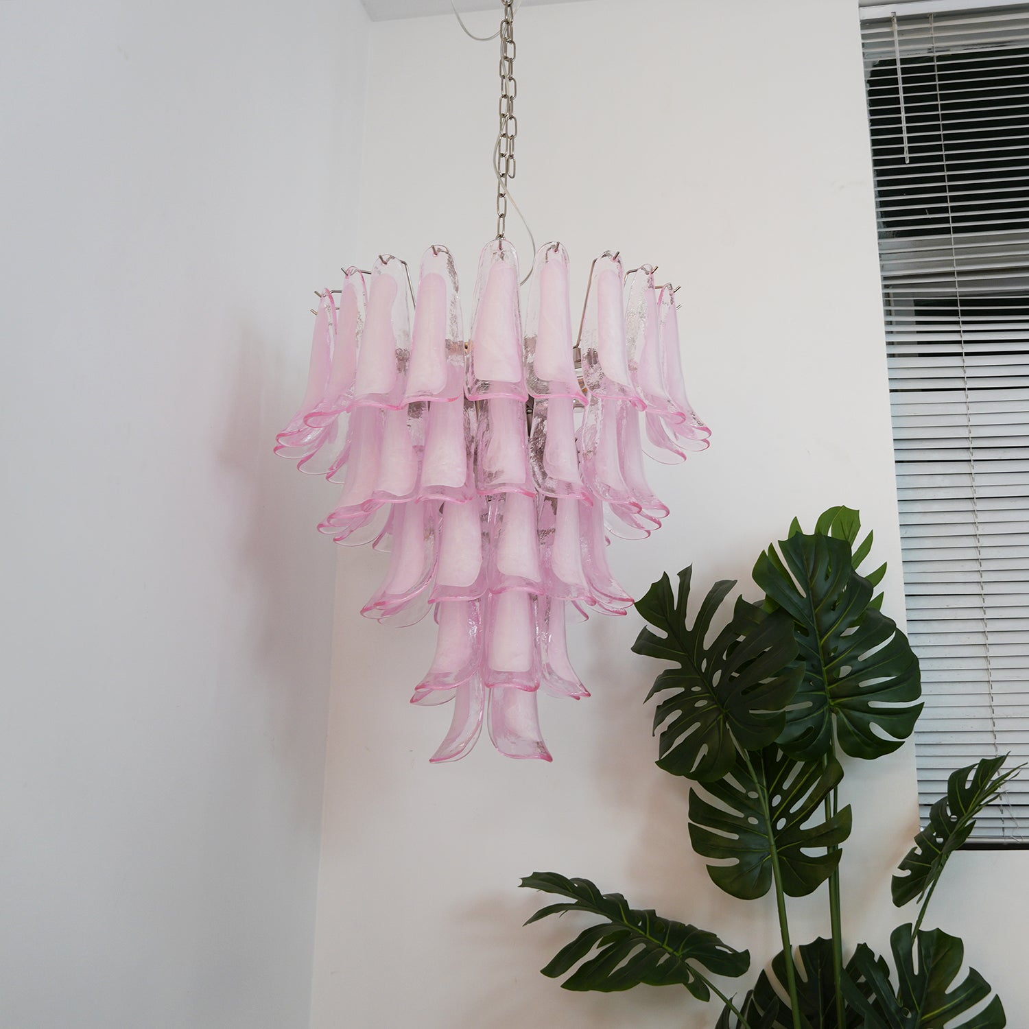 Aurora Chandelier Pink Murano Glass Petals Cascade - Blowlighting