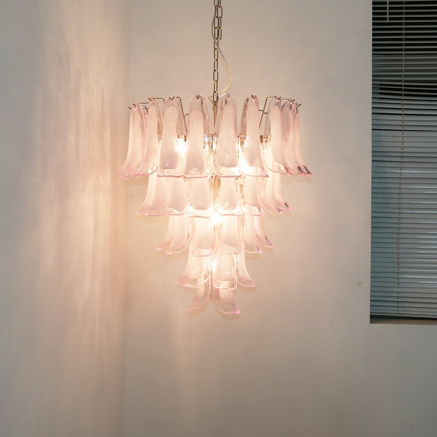 Aurora Chandelier Pink Murano Glass Petals Cascade - Blowlighting