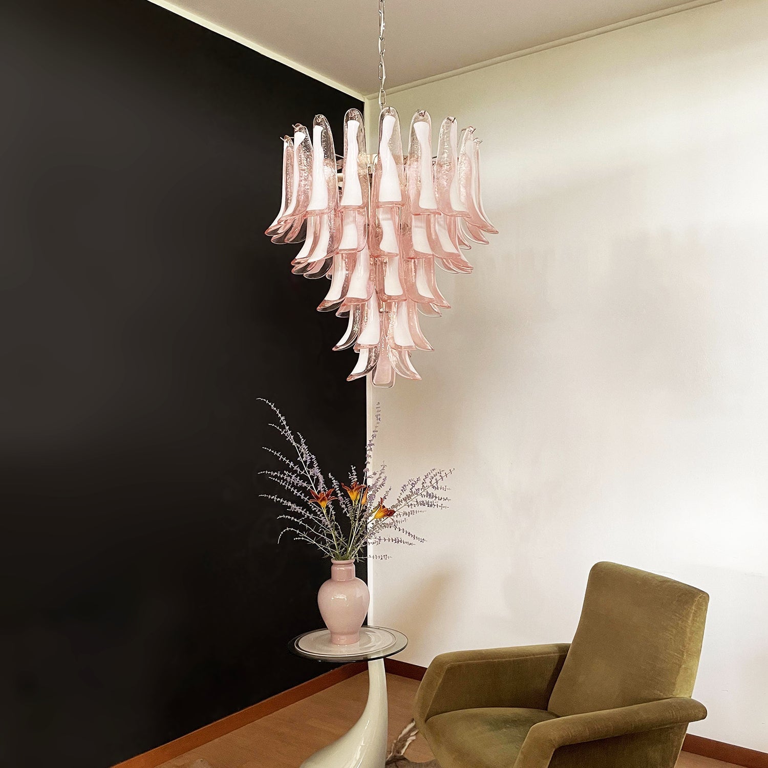 Aurora Chandelier Pink Murano Glass Petals Cascade - Blowlighting