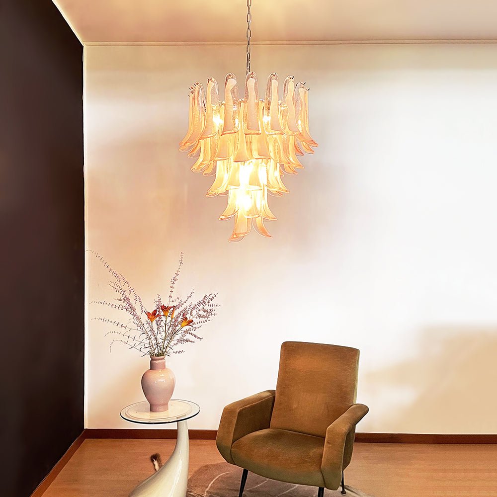 Aurora Chandelier Pink Murano Glass Petals Cascade - Blowlighting
