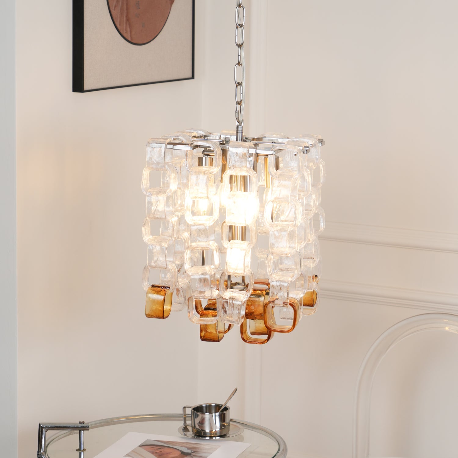 Aurora Chandelier Murano Glass Interlocking Geometric - Blowlighting