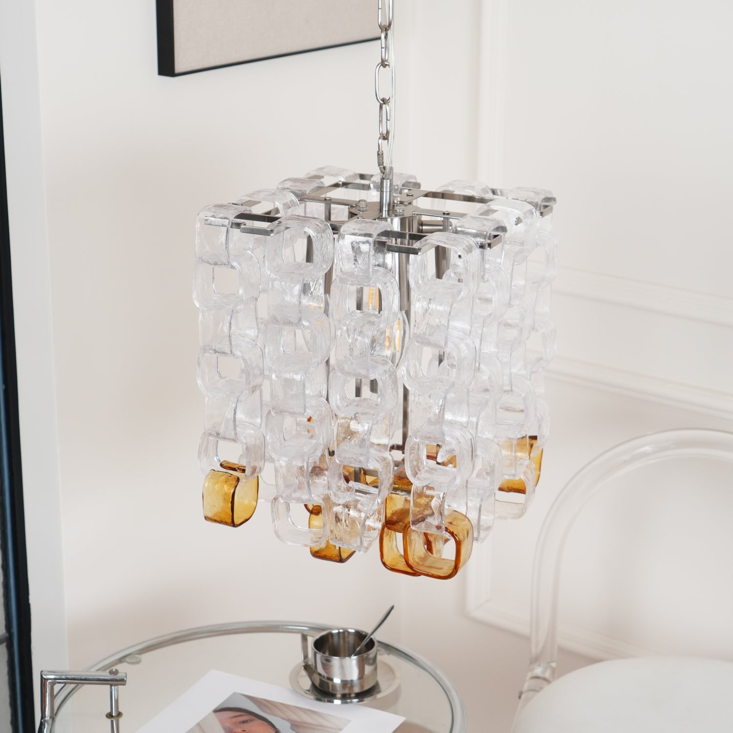 Aurora Chandelier Murano Glass Interlocking Geometric - Blowlighting