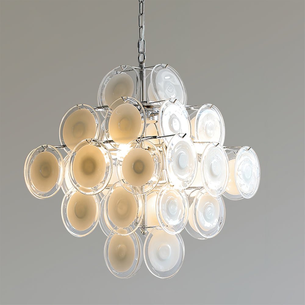 Aurora Chandelier White Murano Glass Discs Cluster - Blowlighting