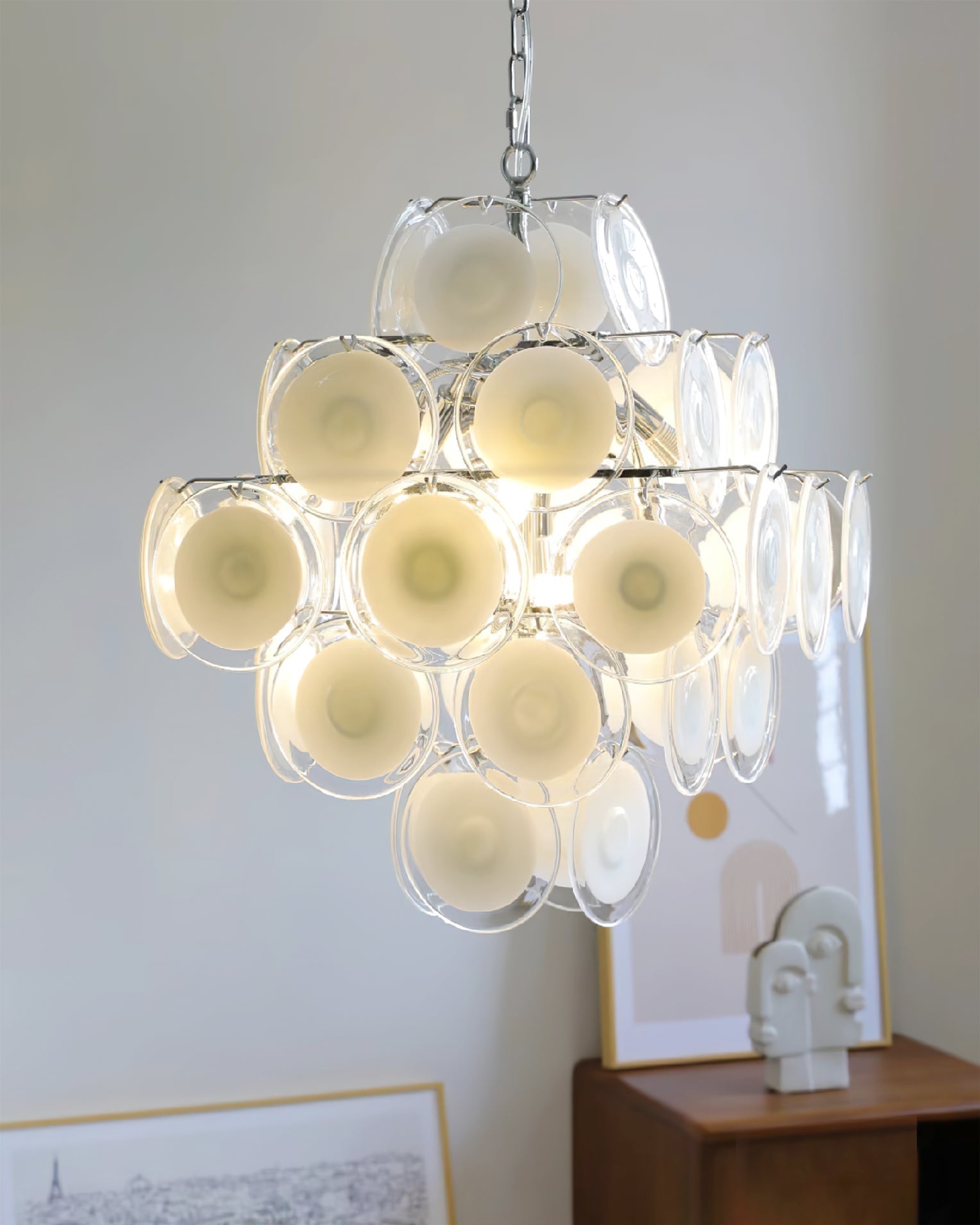 Aurora Chandelier White Murano Glass Discs Cluster - Blowlighting