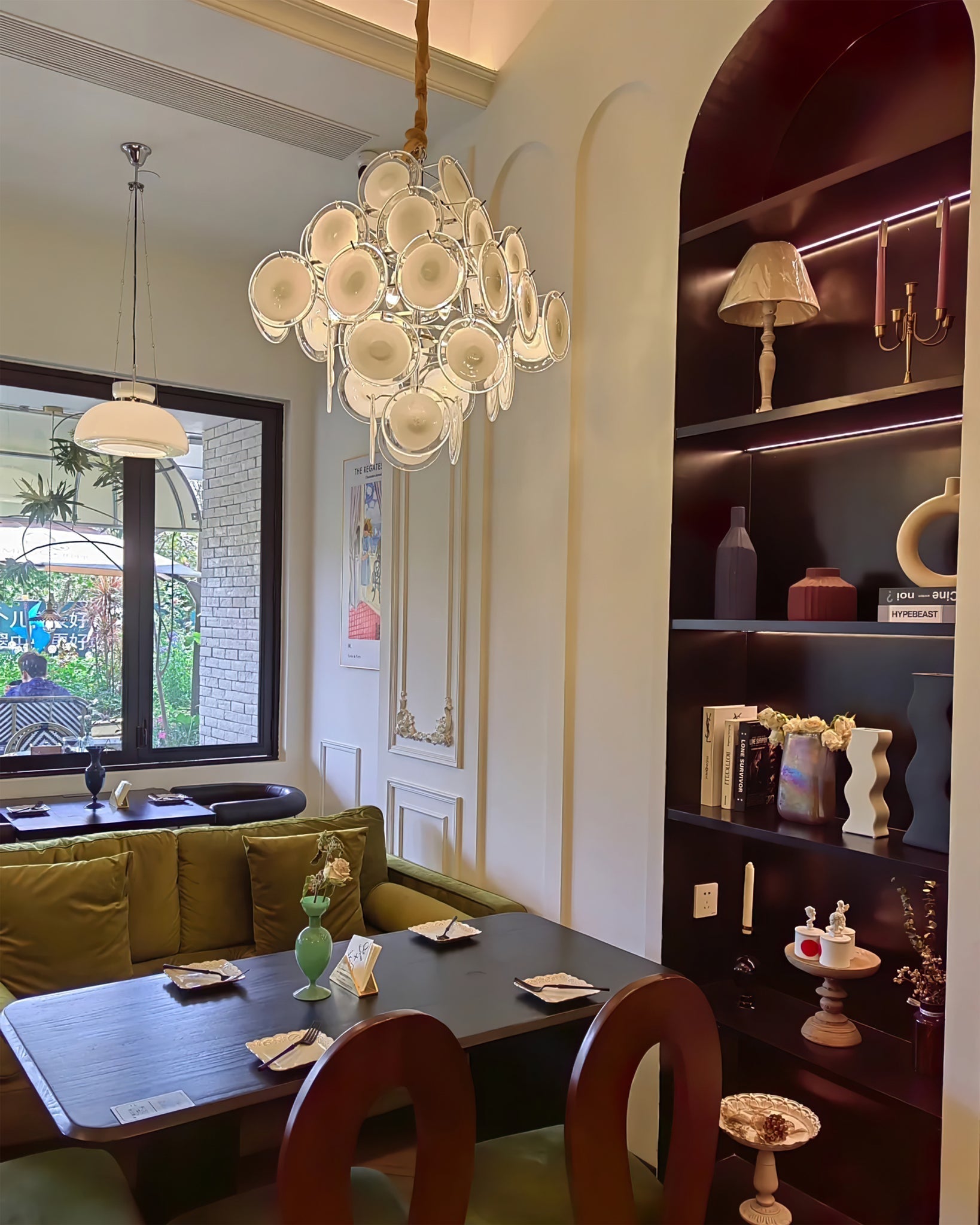 Aurora Chandelier White Murano Glass Discs Cluster - Blowlighting