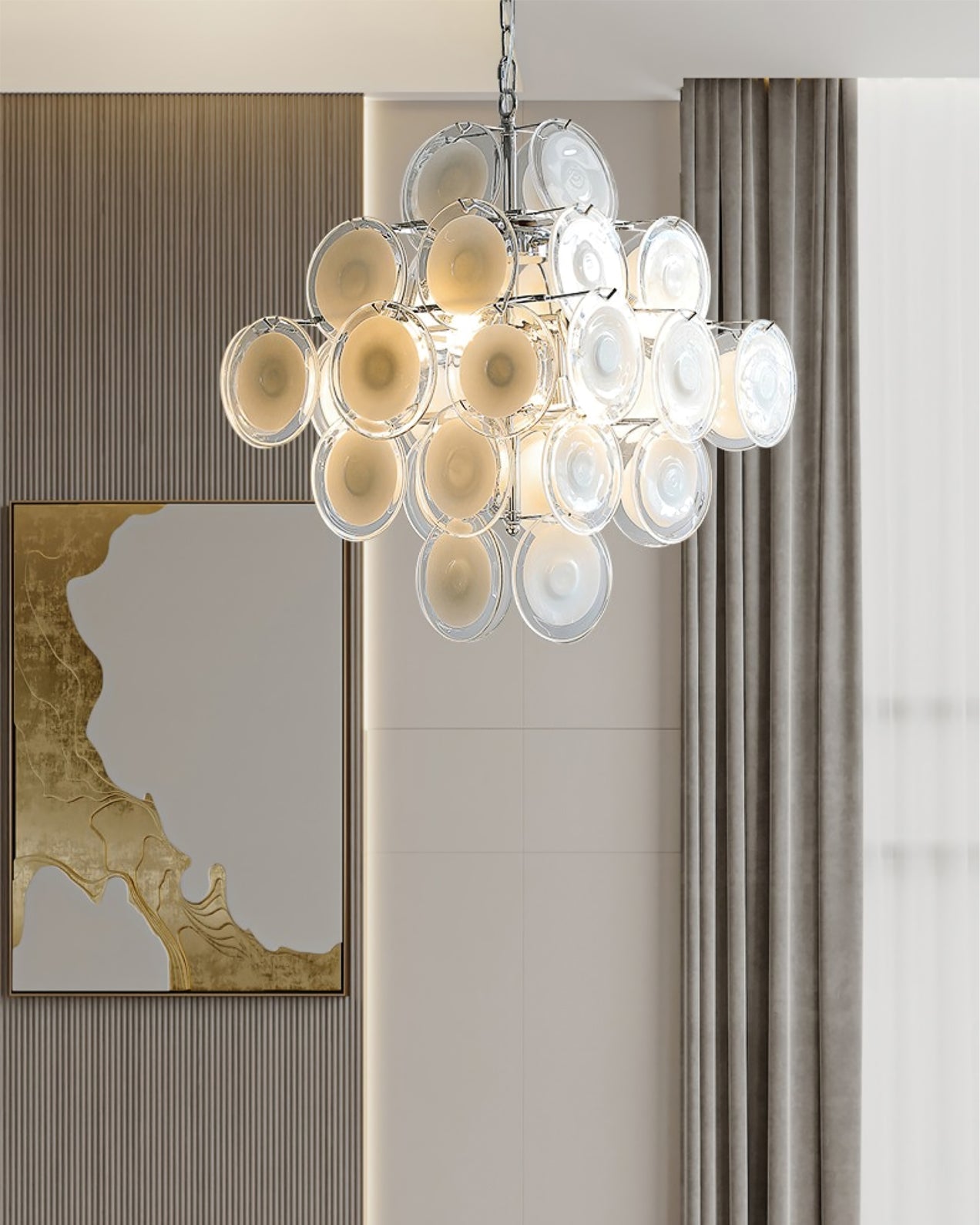 Aurora Chandelier White Murano Glass Discs Cluster - Blowlighting