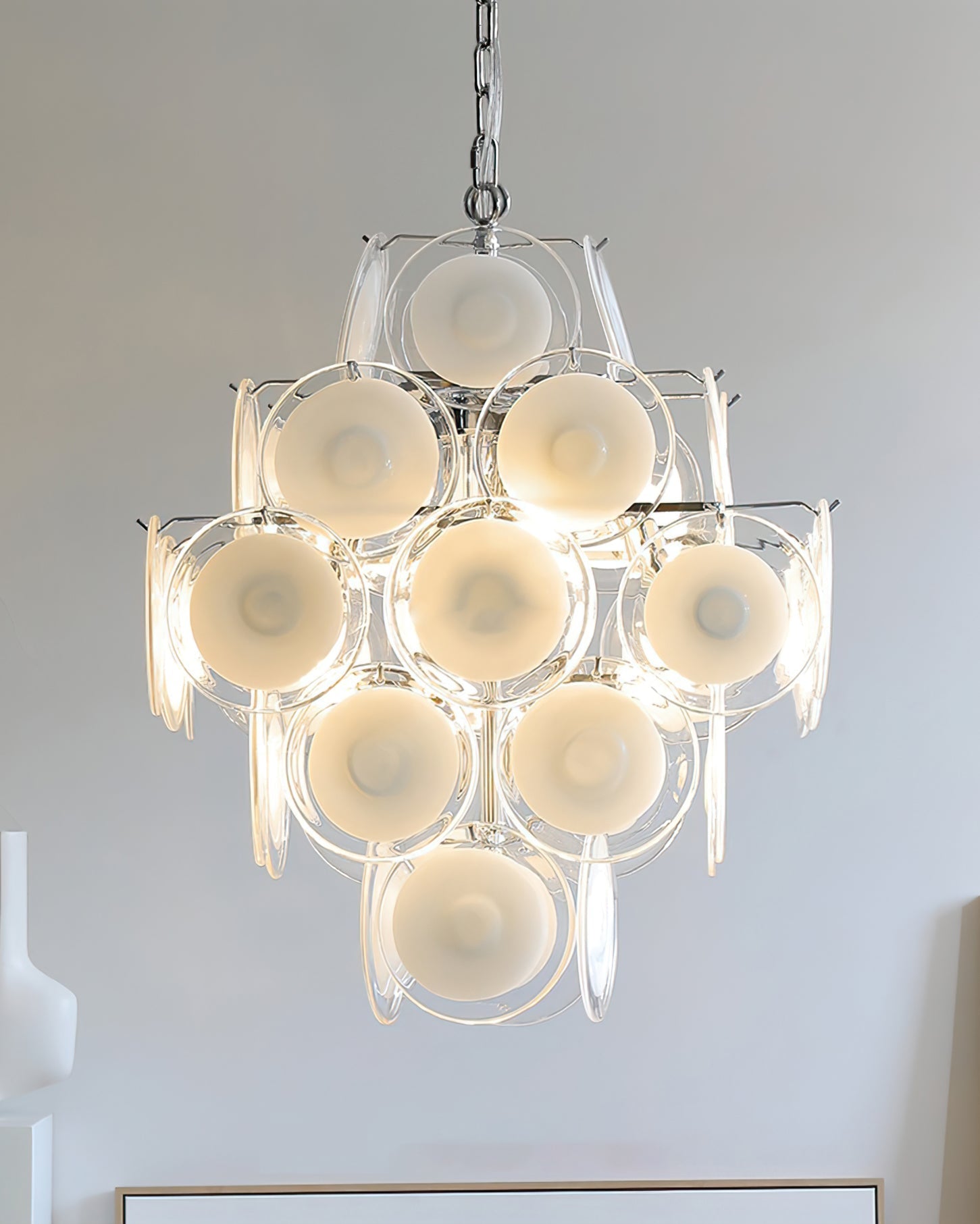 Aurora Chandelier White Murano Glass Discs Cluster - Blowlighting
