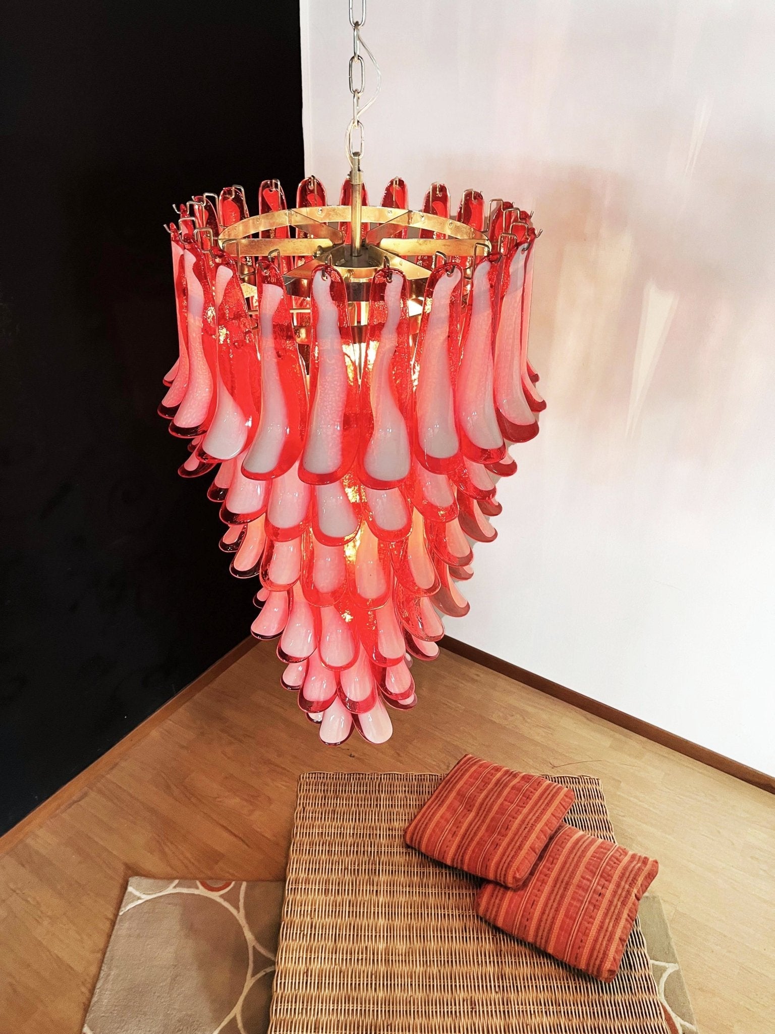 Aurora Chandelier Red White Murano Spiral Petals - Blowlighting
