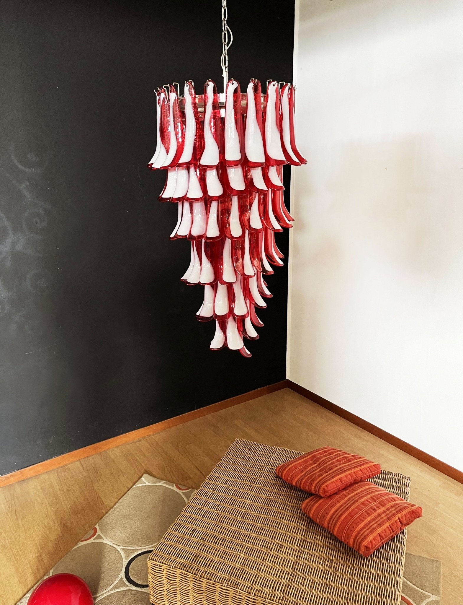Aurora Chandelier Red White Murano Spiral Petals - Blowlighting