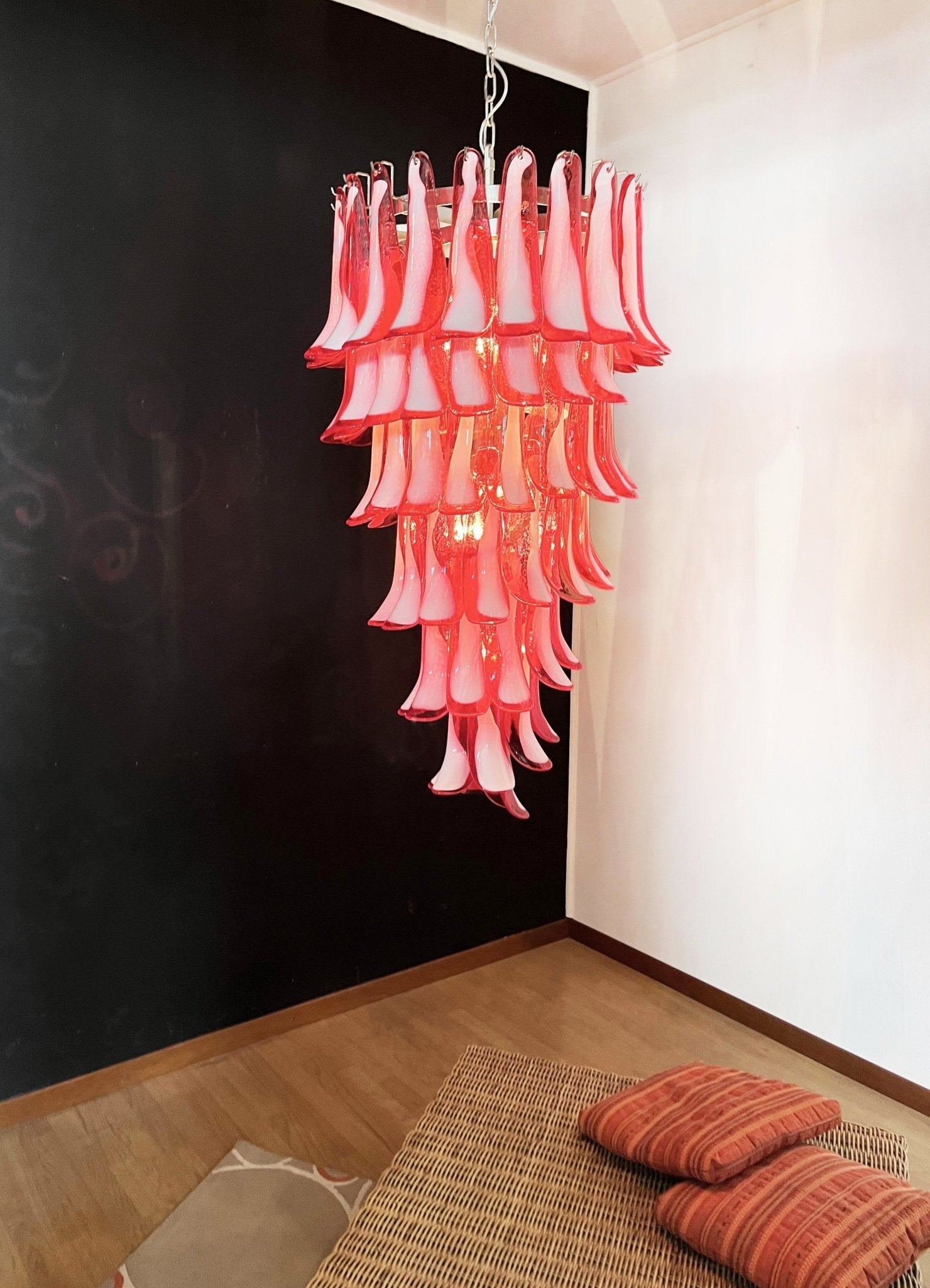 Aurora Chandelier Red White Murano Spiral Petals - Blowlighting
