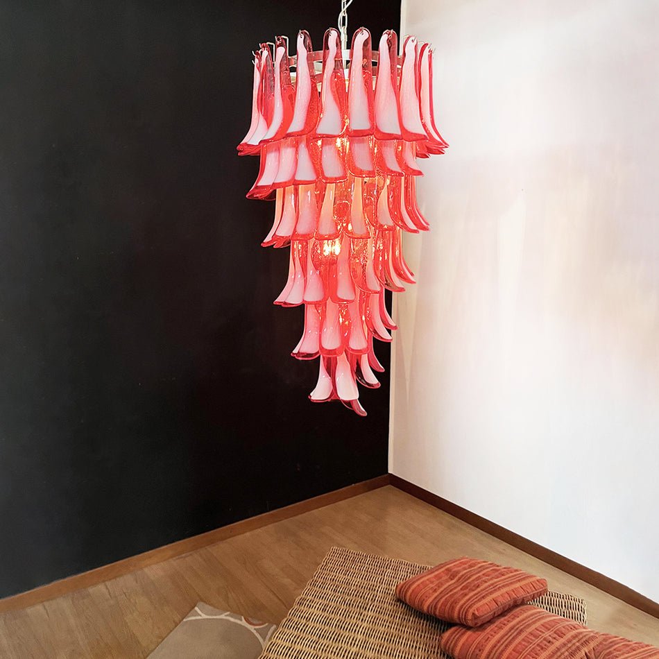 Aurora Chandelier Red White Murano Spiral Petals - Blowlighting
