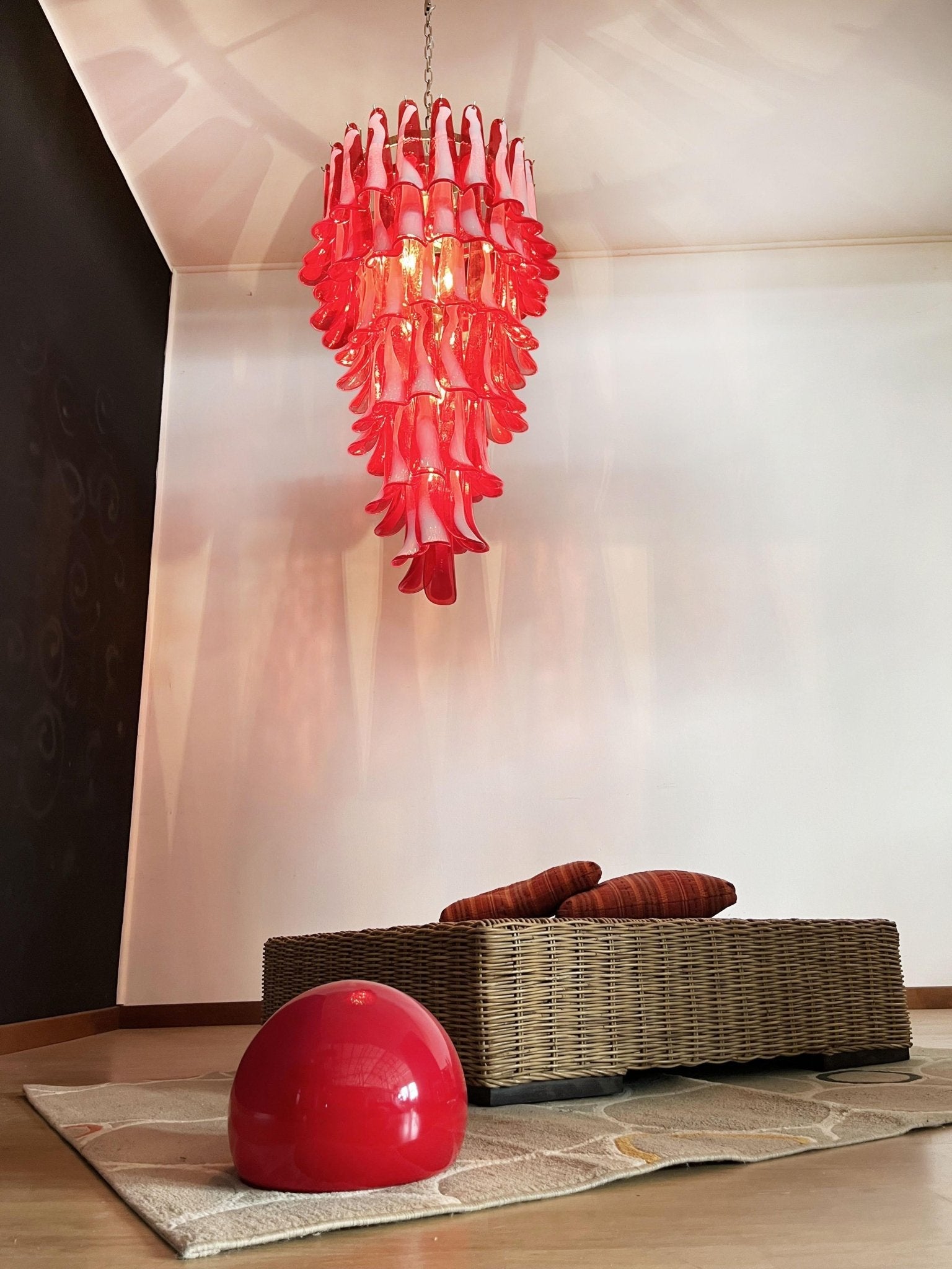 Aurora Chandelier Red White Murano Spiral Petals - Blowlighting