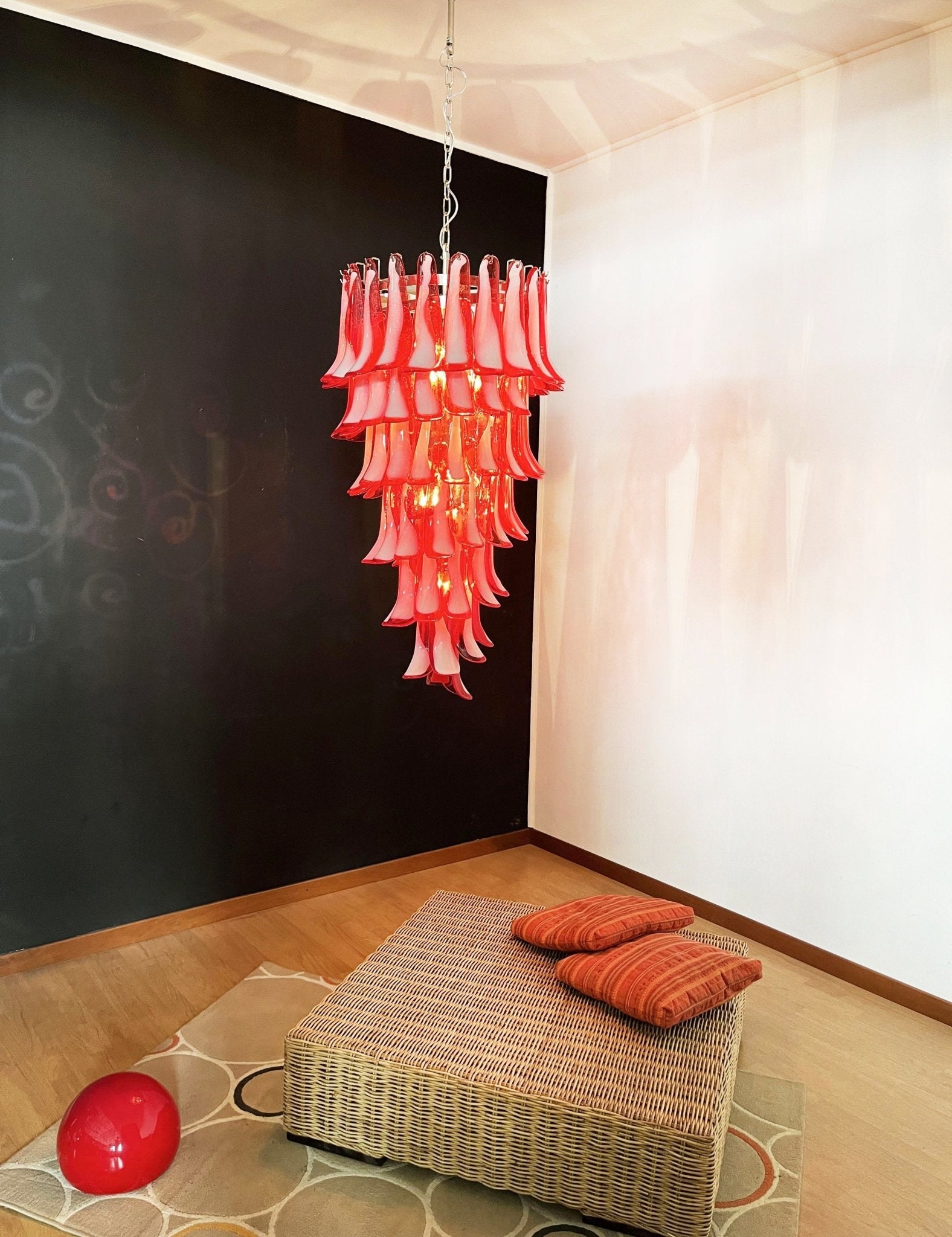 Aurora Chandelier Red White Murano Spiral Petals - Blowlighting