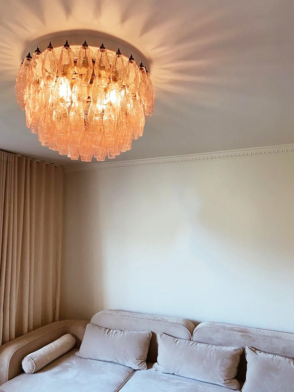 Aurora Ceiling Lamp Pink Rhombus Glass Layered Vintage Elegance - Blowlighting