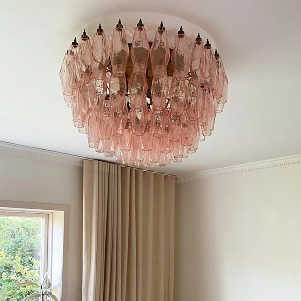 Aurora Ceiling Lamp Pink Rhombus Glass Layered Vintage Elegance - Blowlighting