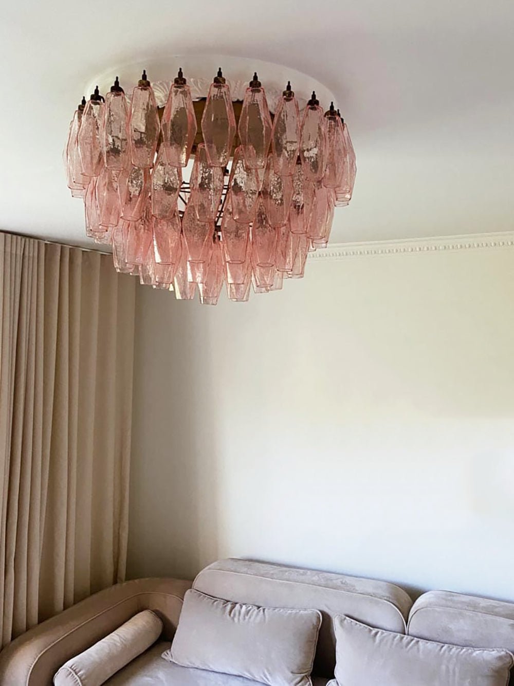 Aurora Ceiling Lamp Pink Rhombus Glass Layered Vintage Elegance - Blowlighting