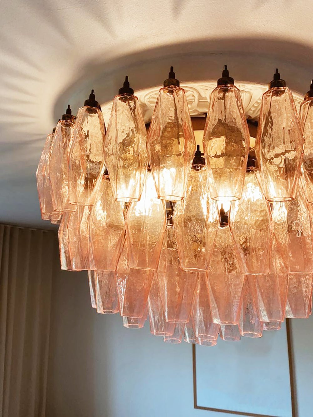 Aurora Ceiling Lamp Pink Rhombus Glass Layered Vintage Elegance - Blowlighting