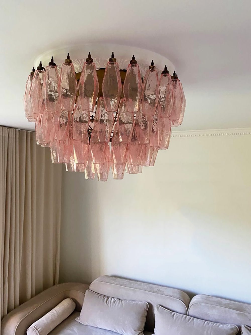 Aurora Ceiling Lamp Pink Rhombus Glass Layered Vintage Elegance - Blowlighting