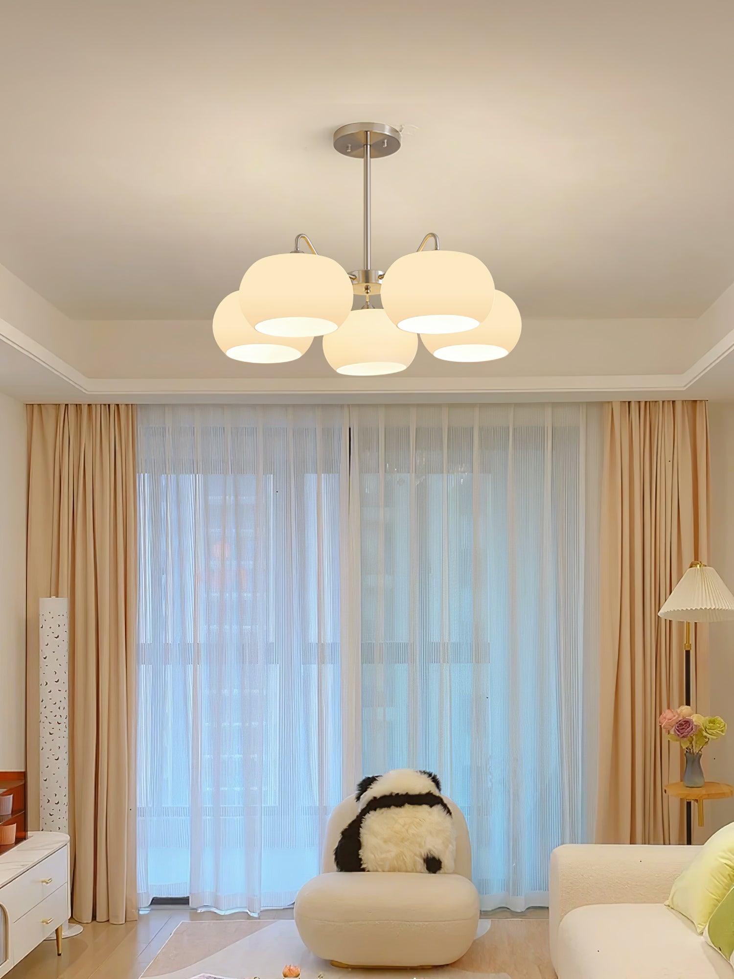 Aurora Chandelier White Glass Persimmon Shape - Blowlighting