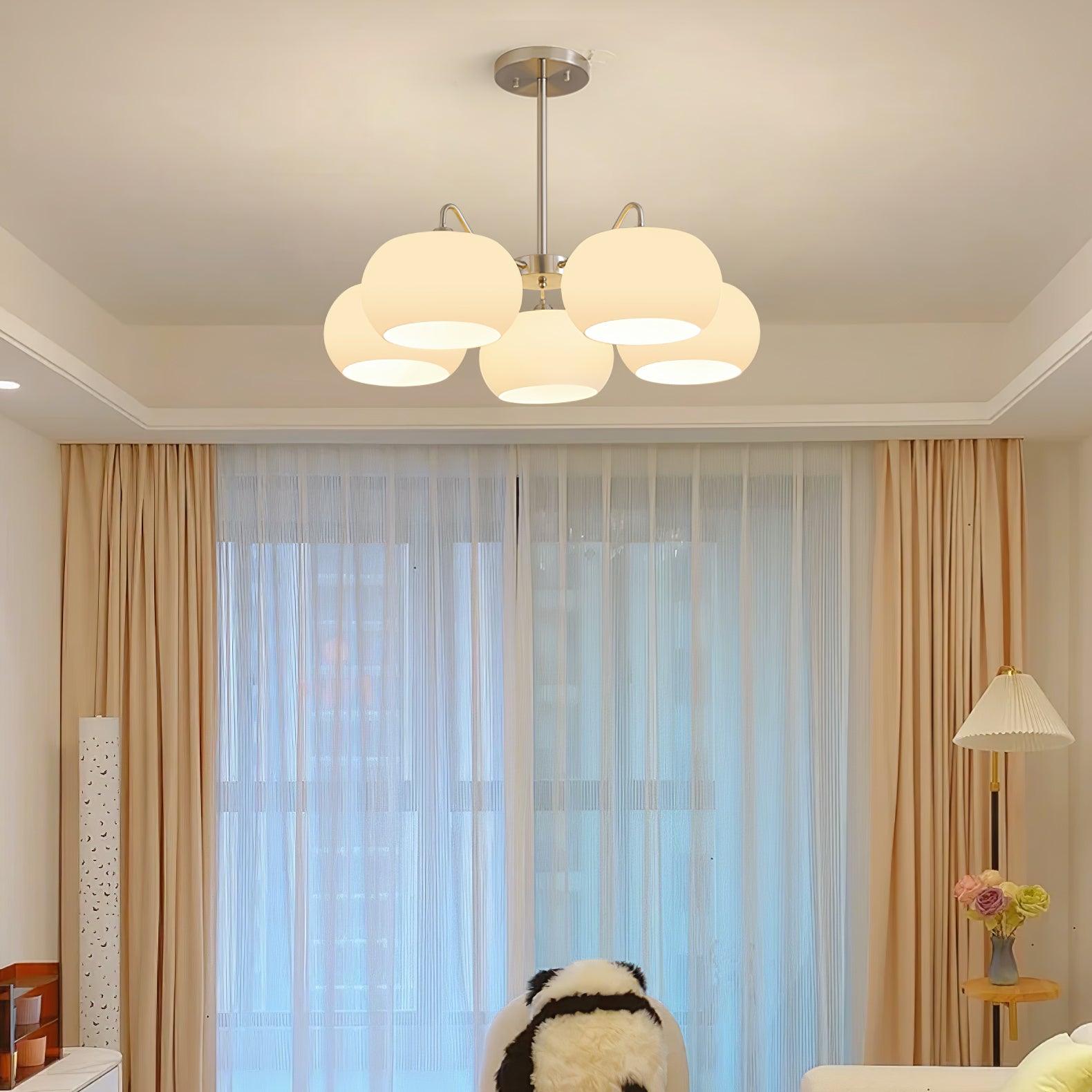 Aurora Chandelier White Glass Persimmon Shape - Blowlighting