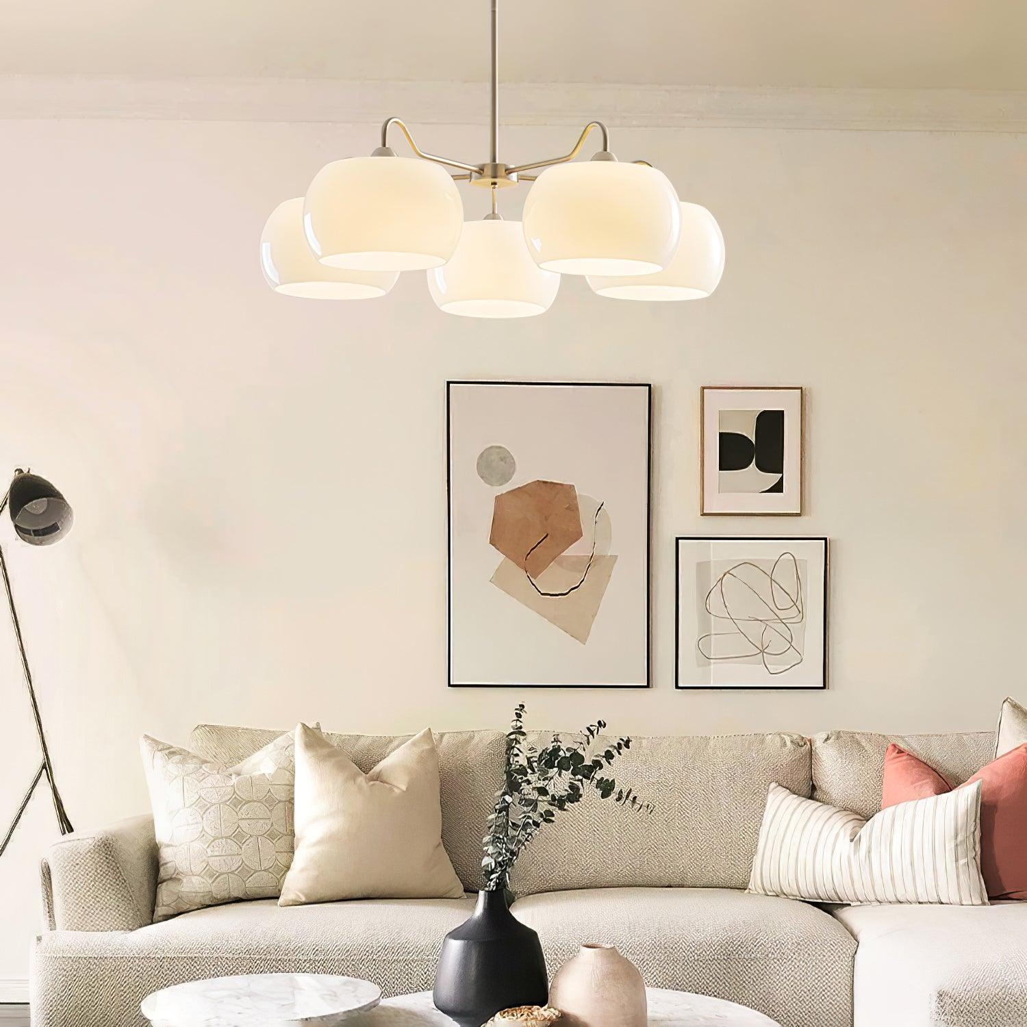 Aurora Chandelier White Glass Persimmon Shape - Blowlighting
