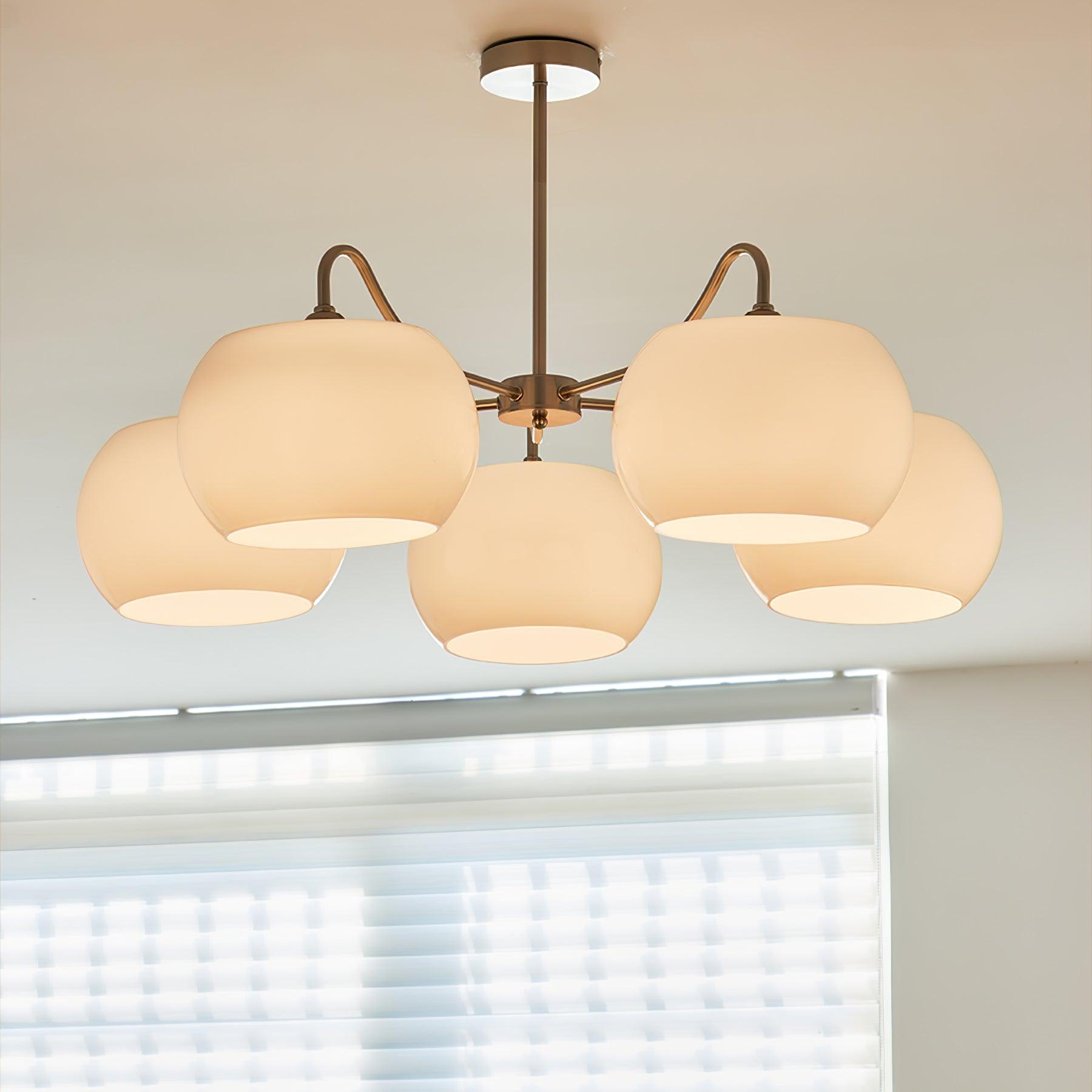 Aurora Chandelier White Glass Persimmon Shape - Blowlighting