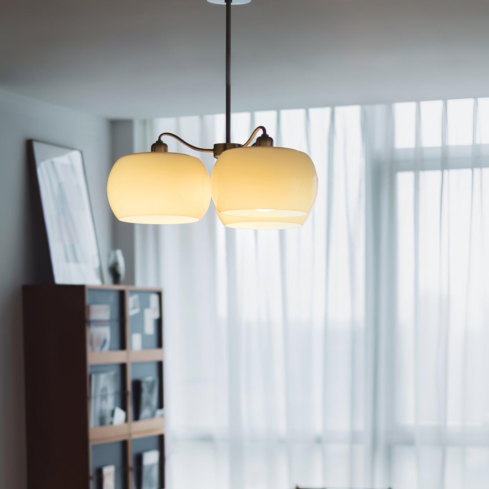 Aurora Chandelier White Glass Persimmon Shape - Blowlighting