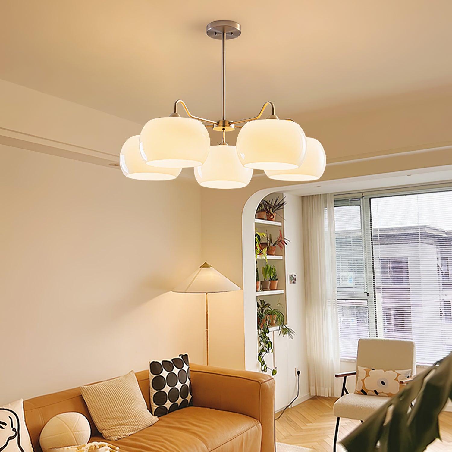 Aurora Chandelier White Glass Persimmon Shape - Blowlighting