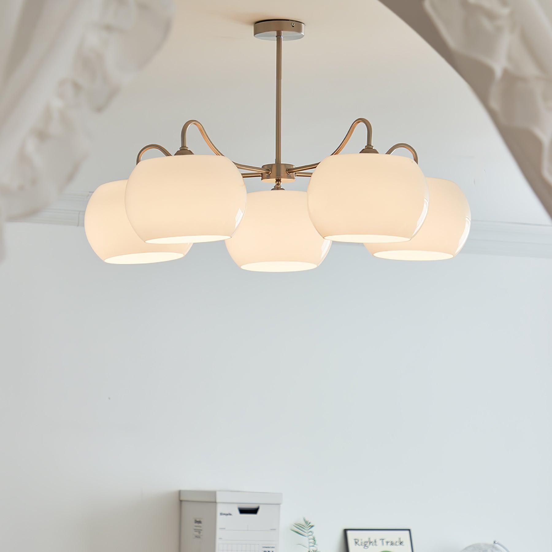 Aurora Chandelier White Glass Persimmon Shape - Blowlighting