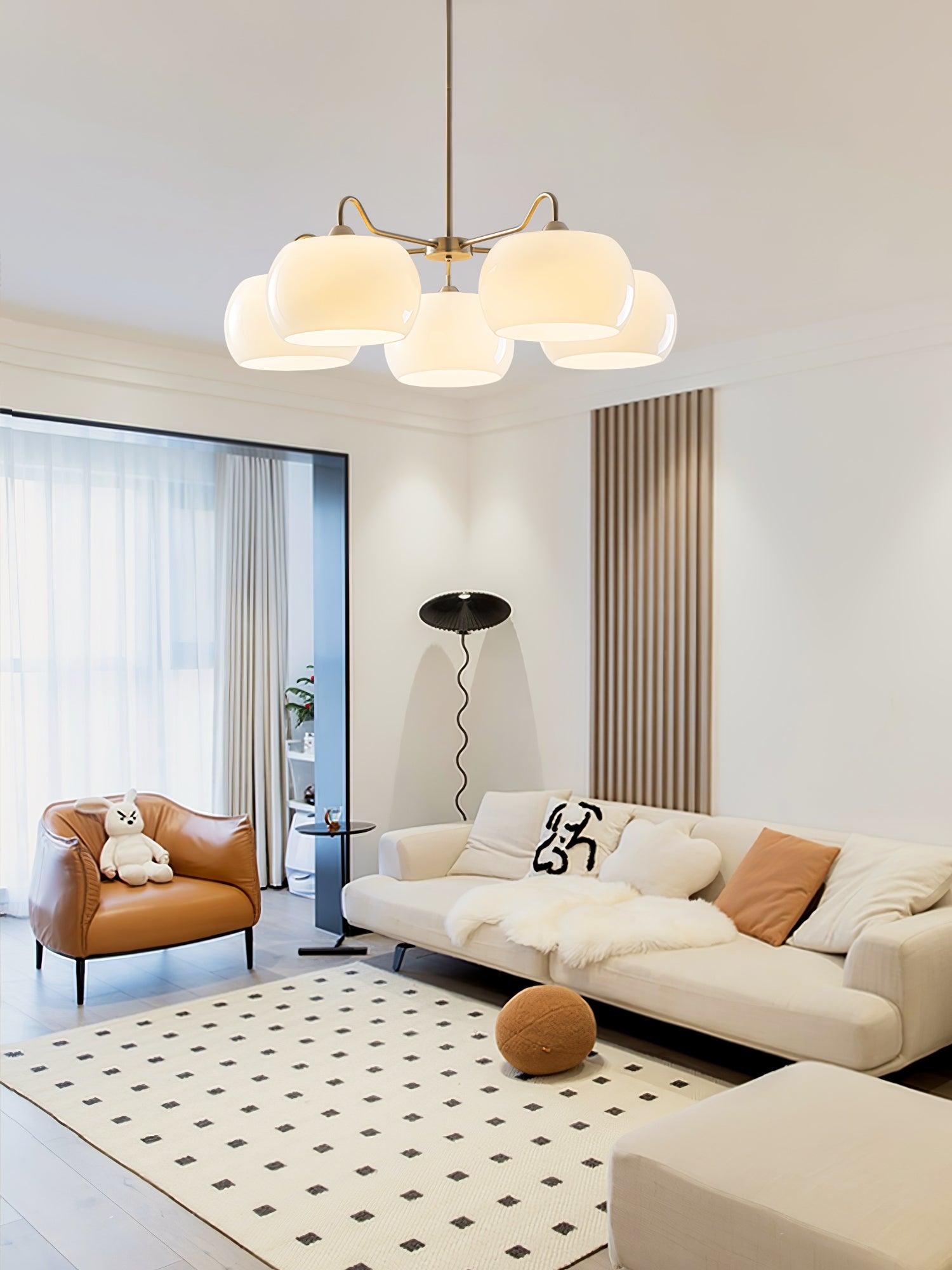 Aurora Chandelier White Glass Persimmon Shape - Blowlighting