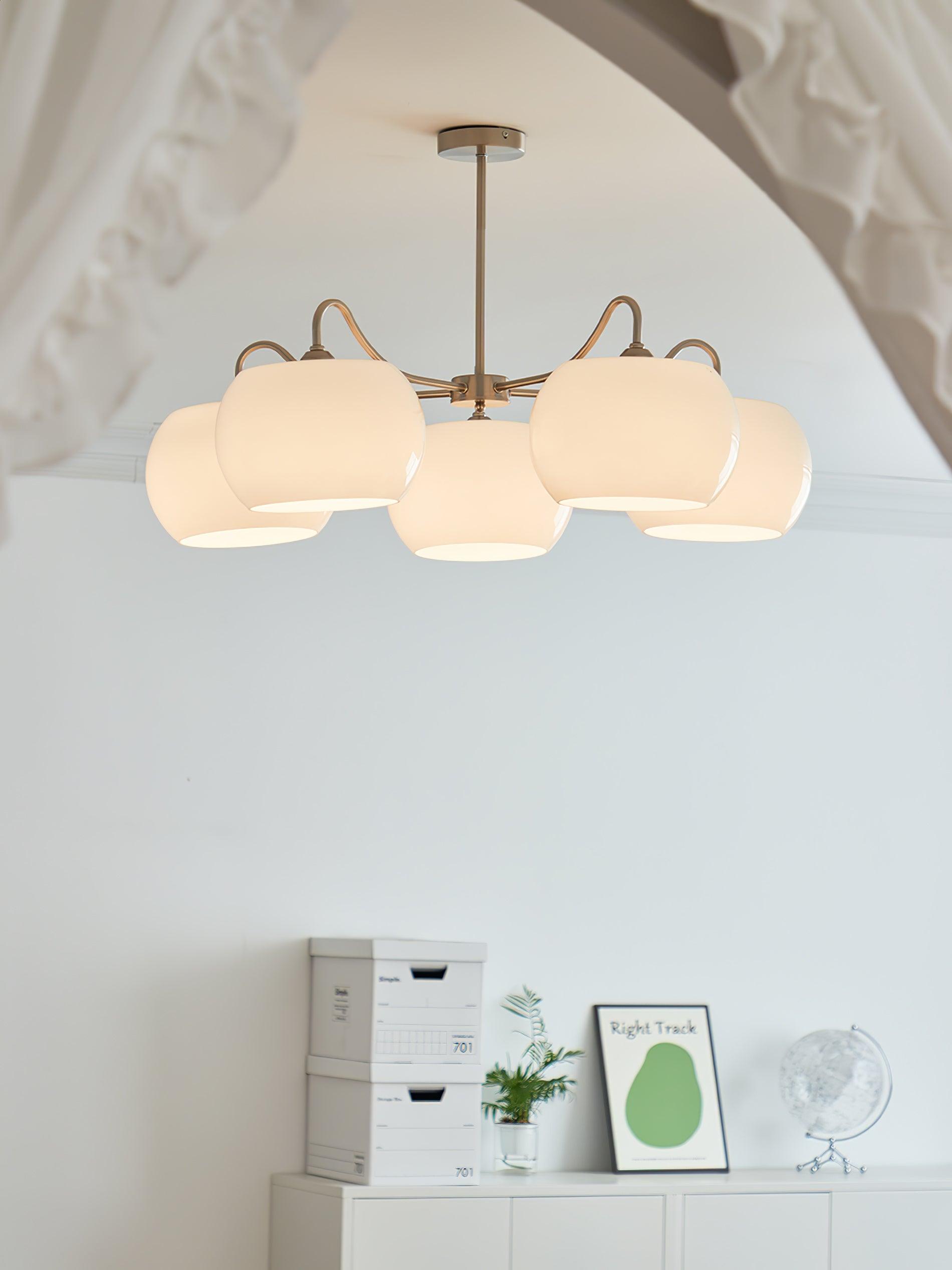 Aurora Chandelier White Glass Persimmon Shape - Blowlighting