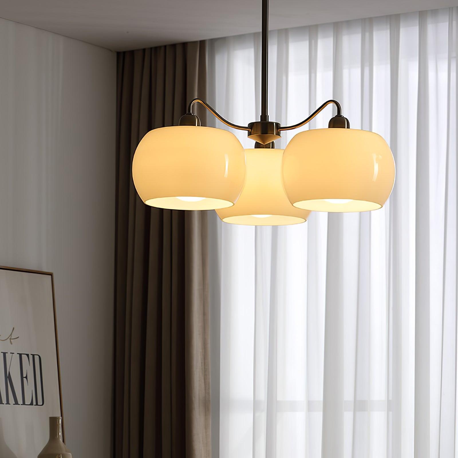 Aurora Chandelier White Glass Persimmon Shape - Blowlighting