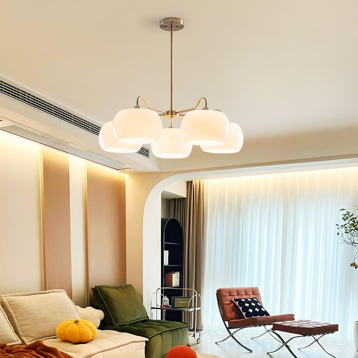 Aurora Chandelier White Glass Persimmon Shape - Blowlighting