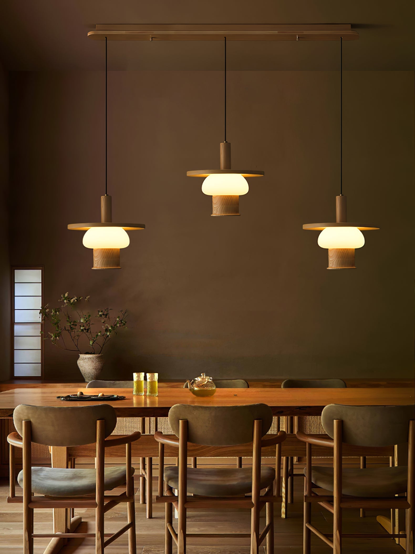 Zephaan Traditional Art Classic Glass Wood Pendant Light - Blowlighting