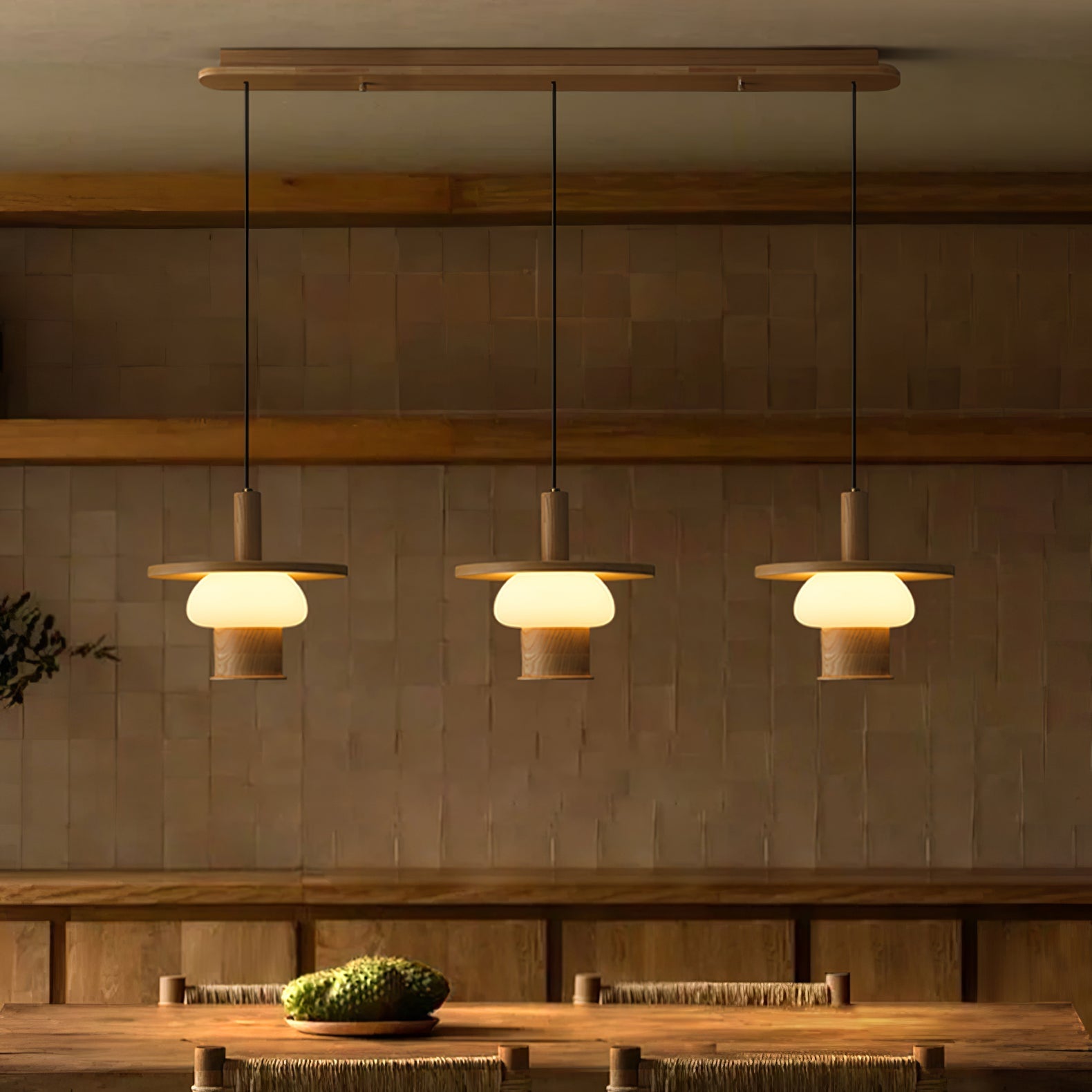 Zephaan Traditional Art Classic Glass Wood Pendant Light - Blowlighting